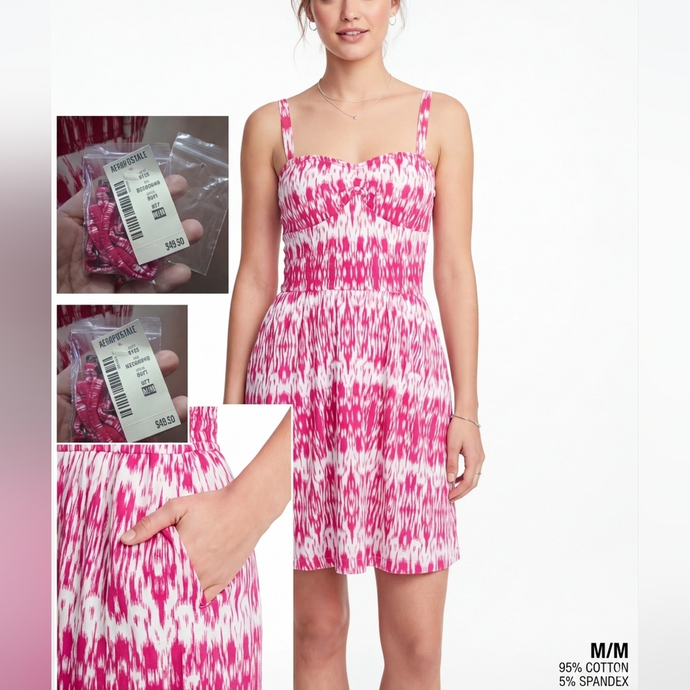 Aéropostale Strapless Pink Ikat Dress - Size M - New with Tags and Straps - Picture 12 of 12